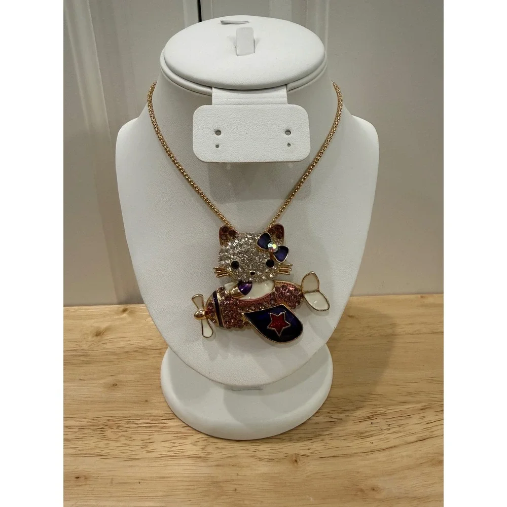 Betsey Johnson Hello Kitty Airplane "Come Fly with Me" Rhinestone Necklace - Picture 2 of 9